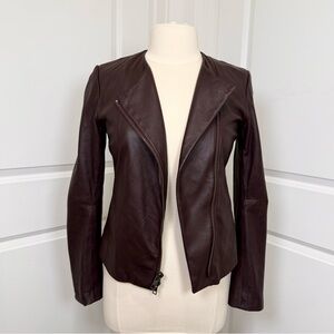 Vince Lamb Leather Cross-Front Moto Jacket Womens S Plum Brown Minimalist Luxury
